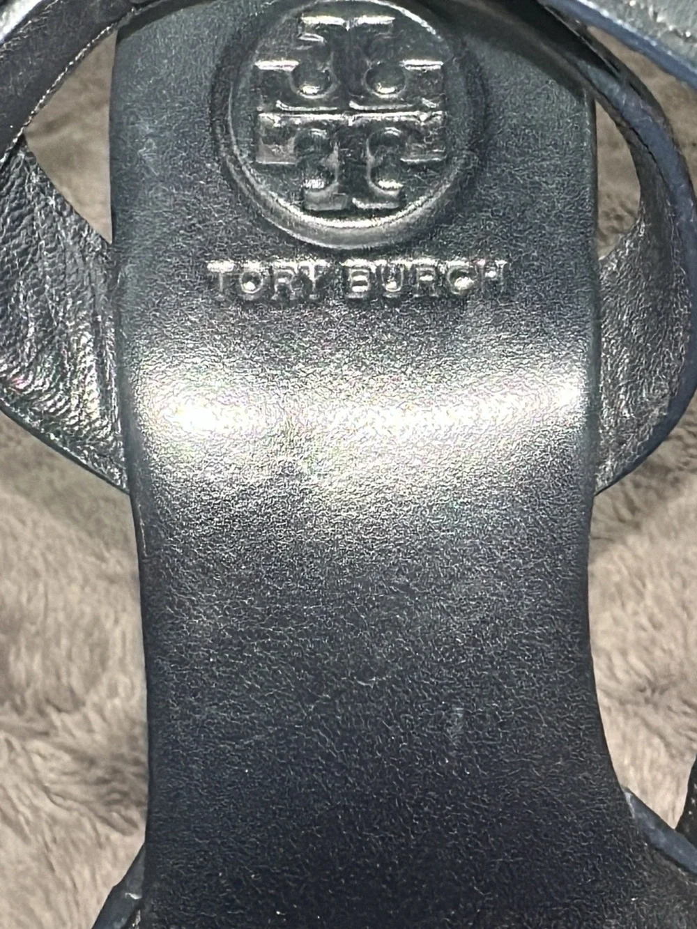 Tory Burch Almita Camel Navy Leather Wedge Sandal Platform. (Shoe14)